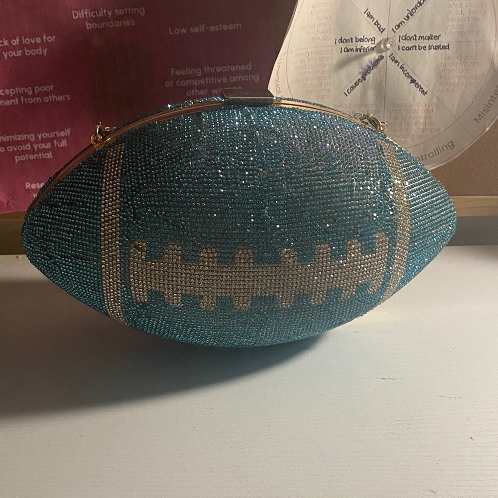 Blue Rhinestone Football Clutch